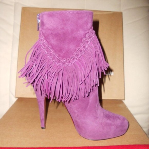 Christian Louboutin ROM 120 Suede Fringe Platform Ankle Bootie Boots - Picture 6 of 15